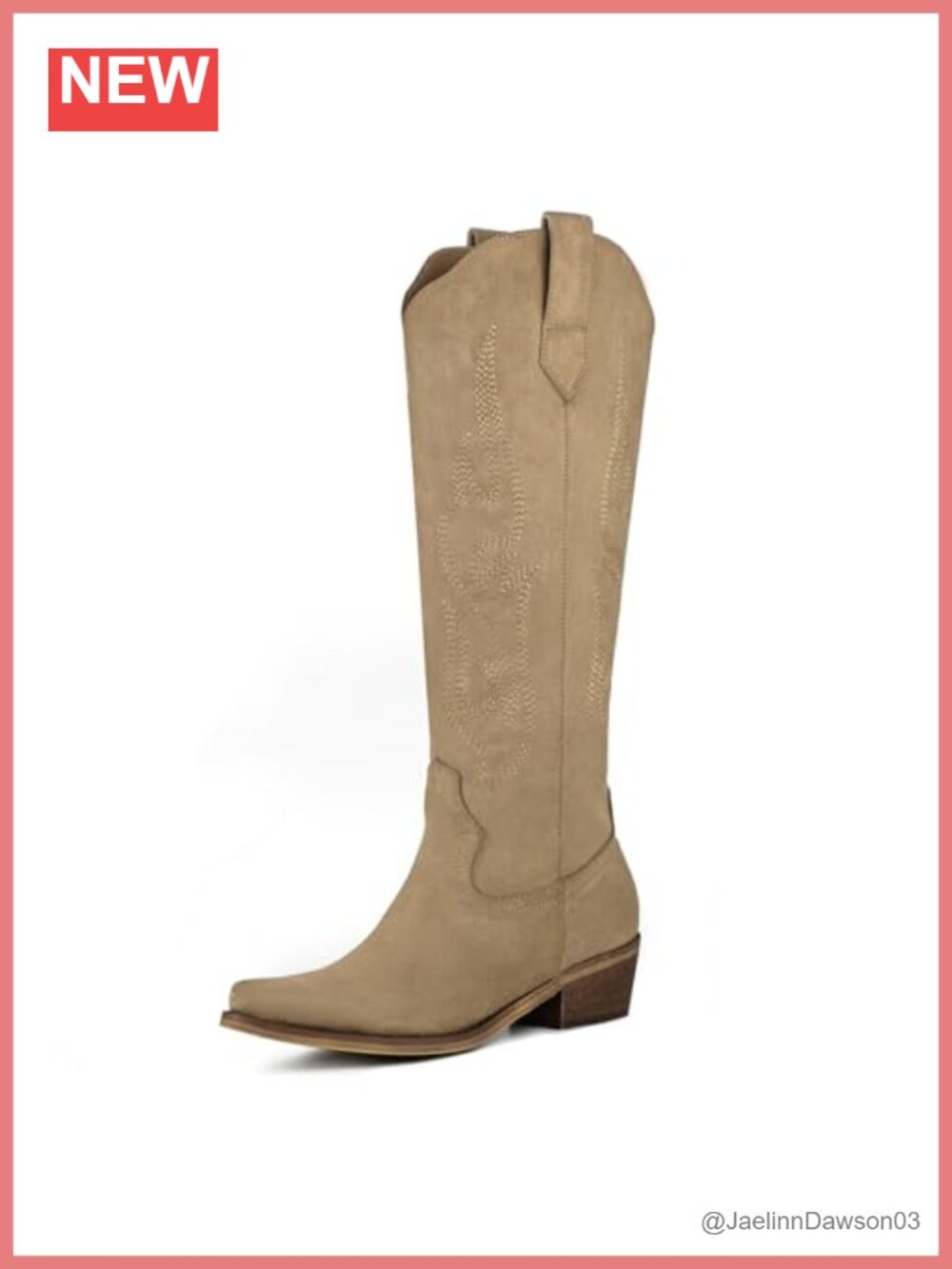 Heifin Women's Knee High Cowboy Boots Suede Western Flame Pointed Toe Block Heel
